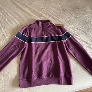 Men's Purple Zip-Up Sweater with Navy Stripe